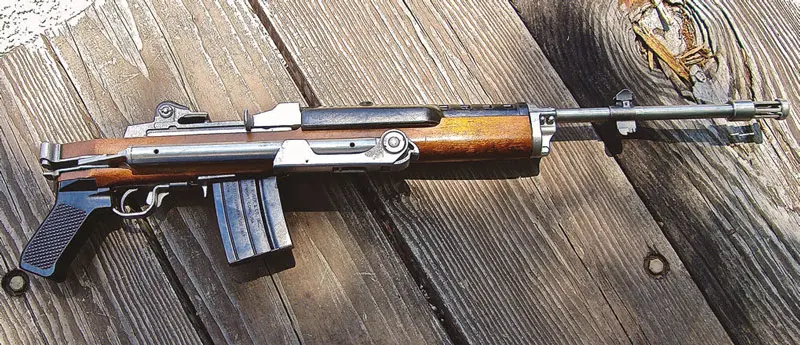 Folding-stock-Mini-14-GB-with-stock-in-folded-position-and-20-round-magazine-inserted